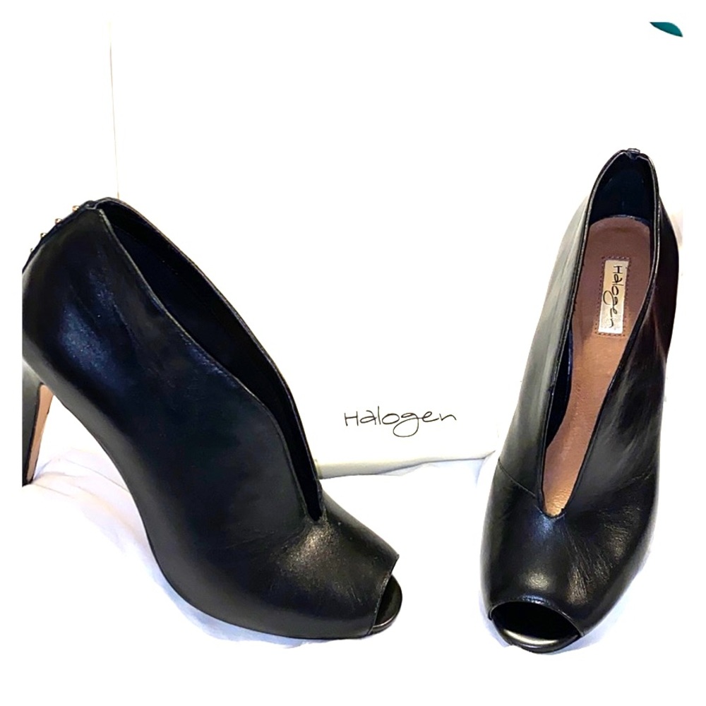 Halogen Black Leather Peep Toe Heels - Size 9.5